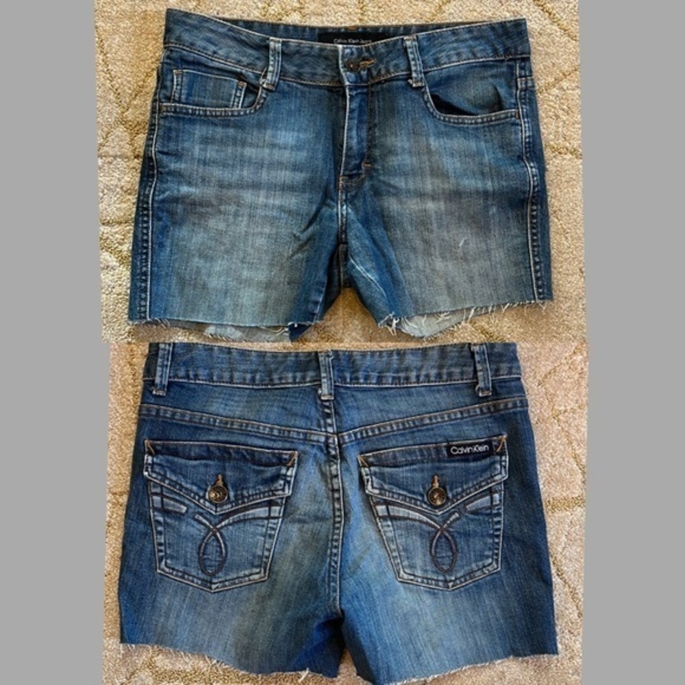 🥑Calvin Klein cut-off jen shorts Daisy Dukes blue flap pockets 6 CLEARANCE
